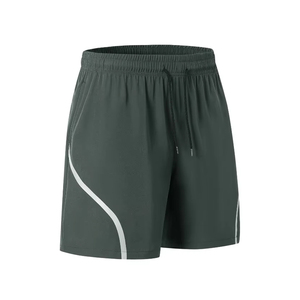Pantalones Cortos Deportivos de Secado Rápido para Hombre, Color Azul Marino Sólido, con Cintura Ajustable con Cordón y Raya Lateral, Estilo Bermuda de Poliéster Tejido de Longitud Media - Product Image 6