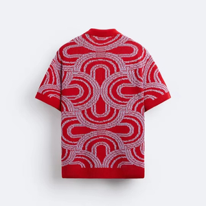 เสื้อเชิ้ตผู้ชายสีแดงถักนิตติ้ง ระบายอากาศได้ดี มีโลโก้ด้านหน้า แขนสั้น ทรงสมาร์ทแคชชวล ปกคอพับได้ - Product Image 2