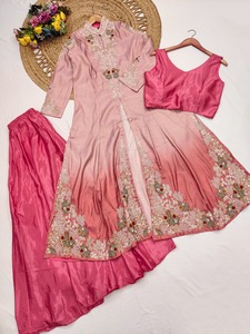 <b>Pink</b> Silk Readymade <b>Shrug</b> Suit with Beads & Embroidery Work - Product Image 2