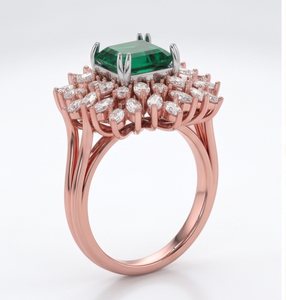 Green Emerald Cut Zircon <b>Ring</b> Halo Bridal Jewelry for Wedding Anniversary Party Gift - Product Image 5