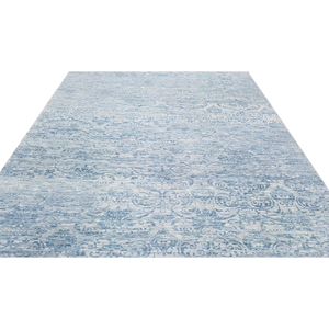 Alfombra de lana con medallón geométrico anudada a mano, hecha a medida por artesanos, de pelo bajo. - Product Image 5