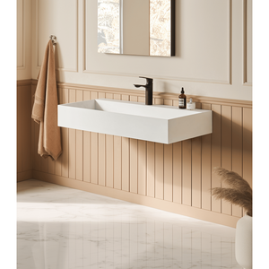 Lavabo Rettangolare da Appoggio in Solid Surface Bianco Opaco 76x46 cm con Foro per Rubinetto, Montaggio a Parete, Eleganti Lavabi - Product Image 1