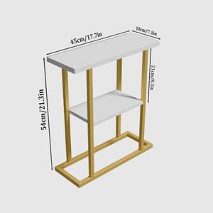 Table d'appoint moderne à deux niveaux avec plateau blanc et structure en métal doré |   Table d'appoint fine pour salon et chambre à coucher - Product Image 2