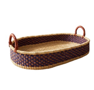 Exclusive purple geometric <b>weave</b> seagrass changing <b>basket</b> including rattan changing kid tray with brown handles for wholesale - Product Image 1