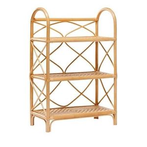 Handmade Natural Rattan Shelving 3 Tier Cross Pattern <b>Storage</b> Rack <b>Wicker</b> Bookcase Kids Room Decor Display Stand <b>Unit</b> - Product Image 1