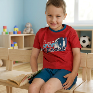 Ensembles de pyjamas courts en jersey de coton décontractés pour garçons et filles, style été, 100 % motif uni, meilleur rapport qualité-prix - Product Image 2