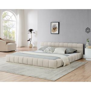 King Size Upholstered <b>Bed</b> <b>Frame</b> Thick Chenille Fabric Solid Wood Queen Size <b>Platform</b> <b>Bed</b> Headboard Durable Up-Holstered <b>Beds</b> - Product Image 2