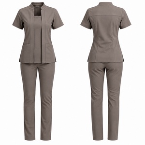 Ensemble de blouses et pantalons gris pour femmes, manches courtes, uniforme de travail pour hôpital, vêtements d'infirmière, tenue médicale professionnelle - Product Image 1