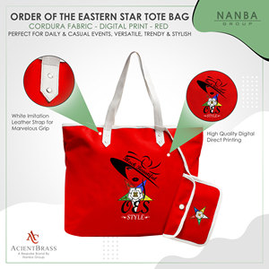 กระเป๋าโท้ทกันน้ำสีแดงสไตล์ OES Eastern Star Si-star รุ่น Sassy & Classy พร้อมซิปปิดและลายปัก - Product Image 4
