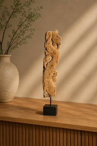 Support en bois sculpté artisanal vintage sur socle en bois, décoration de table pour buffet, console, table basse, salon, chambre à coucher - Product Image 4