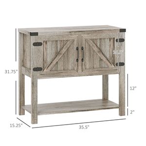 Mobiletto Bar Caffè a Doppia Anta in Legno Grigio Sbiancato per Ingresso e Soggiorno con Ripiano Inferiore - Product Image 3