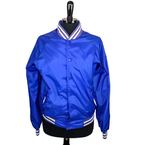 Chaqueta Varsity Azul para Hombre, Estilo Preppy, Cuello Camisero, Corte Regular, Material de Poliéster, Cierre de Cremallera, Color Sólido - Product Image 6