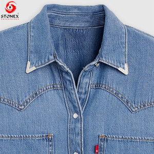 Custom <b>Women</b> <b>Denim</b> <b>Shirt</b> <b>Long</b> Sleeve Button Western Blouse Casual Regular Fit Solid Eco-Friendly Blue Jean OEM ODM Manufacturer - Product Image 5