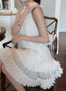 Coshe vestido de primavera elegante para mujer Halter Ruffle juvenil sin mangas Casual Chic para uso diario vacaciones evento dulce gasa - Product Image 4