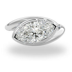 Bague de fiançailles solitaire en or massif 10K plaqué rhodium, diamant de laboratoire certifié IGI, taille marquise, 3 carats, design croisé et audacieux - Product Image 1