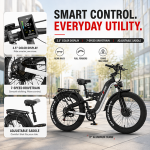 Vélo électrique à pneus larges V9 52V 9000W de puissance maximale, 30Ah, suspension intégrale, 26x4.0, <span class=keywords><strong>tout</strong></span>-terrain - Product Image 1