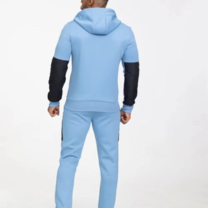 Conjunto Deportivo con Capucha para Hombre, Color Azul Claro, Manga Larga, Diseño de Bloques de Color Sólido, Informal, Transpirable, Ecológico, 100% Algodón, Ropa de Invierno - Product Image 3