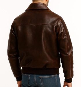Blouson bomber vintage pour homme en cuir PU bordeaux, col rabattu, fermeture éclair, coupe ample, court - Product Image 5