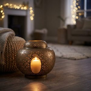 Handmade 26 cm Antique Bronze Aluminium <b>Large</b> <b>Lantern</b> Bowl Dense Lotus Piercing Deepmala Metal <b>Candle</b> Holders for Home Decor - Product Image 2