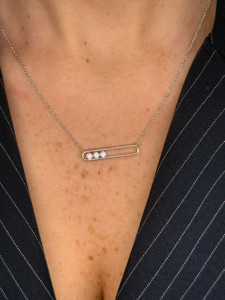 Collar de Diamantes Cultivados en Laboratorio con Certificación IGI, 0.30ct, Corte Brillante de 3 Piedras, Cadena Clásica con Barra Móvil, Oro Sólido de 18K, 14K, 10K, Plata 925 - Product Image 2