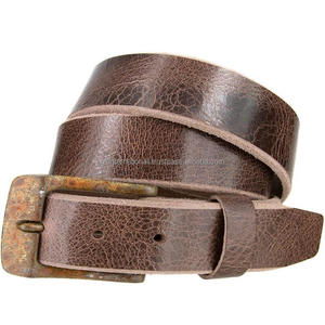 Cinturón informal de cuero de grano completo con hebilla oxidada Vintage para hombre en cuero de acabado marrón a precio mayorista de fábrica - Product Image 1