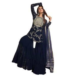 Latest Designer Heavy Faux Georgette Embroidery Sequence Work Sharara Suit <b>Indian</b> & <b>Pakistani</b> <b>Clothing</b> by FabZone - Product Image 1