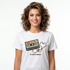 เสื้อยืดผู้หญิงลายคาสเซ็ตสไตล์เรโทรสีขาว ผ้าฝ้าย วินเทจ ลายดนตรี คุณภาพสูง สไตล์ยุค 80 แขนสั้น ผลิตจากโรงงาน - Product Image 1