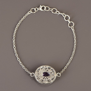 New Flower Shape Amethyst Stone Pure <b>Solid</b> 925 Sterling <b>Silver</b> Rhodium Plated Classic Chain Link <b>Bracelet</b> For Women Fine Jewelry - Product Image 2