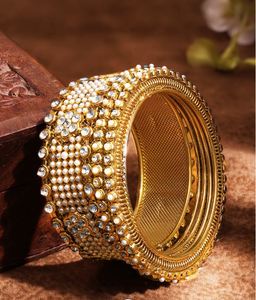 Gold Plated Brass Cuff Bangles Crystal Rhinestones Imitation Pearl Flower Design Vintage Style Women's Wedding Jewelry - Product Image 3