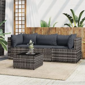 Conjunto de Muebles de Jardín de Ratán PE Gris con Acero con Recubrimiento en Polvo y Vidrio Templado para Entornos de Jardín - Product Image 1