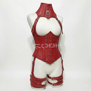 คอร์เซ็ทหนังสีแดงทรงโกธิคเสริมโครงเหล็กพร้อมฮาร์ดแวร์ - Product Image 3