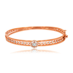 Elegant Rose Gold Diamond Halo Center <b>Bangle</b> <b>Bracelet</b> | Minimalist Designer Openwork <b>Bracelet</b> for Women - Product Image 2