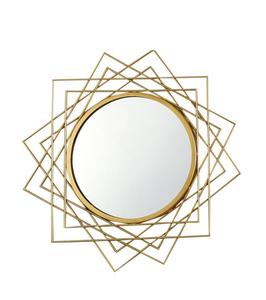 Modern Brass Round Wall <b>Mirror</b> With Geometric Frame Decorative Accent - Product Image 1