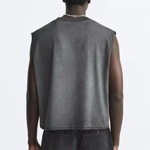 เสื้อกล้ามผู้ชาย แขนกุด ผ้าฝ้าย 100% ระบายอากาศได้ดี ทรงครอป คอโอ ลำลอง สตรีทแวร์ ชุดออกกำลังกาย - Product Image 4