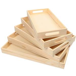 Juego de bandejas apilables de madera de pino natural para decoración minimalista del hogar, organización de mesa y almacenamiento - Product Image 1