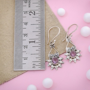 Natural Amethyst Gemstone Sun design Dangle <b>Earring</b> 925 Sterling <b>Silver</b> <b>Drop</b> Handmade Geometric <b>Earrings</b> - Product Image 3