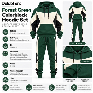 Men's Color Blocking Hooded Tracksuit Oversized Fit 100% Cotton Cargo Sweat Men's <b>Hoodies</b> & Sweatshirts Tracksuits Wholesale - Product Image 6