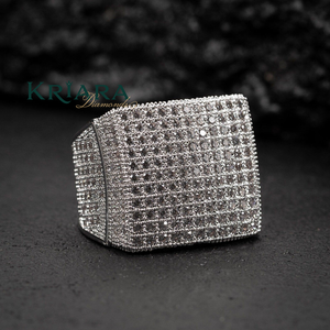 Bague Cocktail Unisexe en Moissanite pour Homme, Argent 925 Plaqué Or, Coupe Ronde Brillante, Sertissage Pavé, Géométrique, Luxe, pour Soirée - Product Image 2