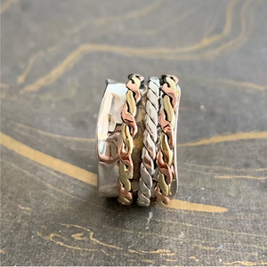 Anti Tarnish 925 Sterling Silver <b>Spinner</b> <b>Ring</b> Unique Designer Three Band Fidget Elegant Fine Jewelry For Daily Wear - Product Image 2