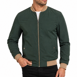 Hot selling Men's Olive Dark Green Beige Contrast Ribbed Trim Bomber <b>Jacket</b> Snap Pocket Casual Lightweight <b>Zip</b> <b>Up</b> <b>jacket</b> - Product Image 1