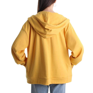 Women Yellow Zip Up <b>Hoodie</b> <b>Fleece</b> Hooded Sweatshirt Drop Shoulder Kangaroo Pocket Solid Casual 400 GSM - Product Image 5