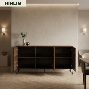 Modern Scandinavian Design Walnut Color <b>Sideboard</b> Metal Frame Buffet Cabinet for Contemporary Dining Room <b>Storage</b> - Product Image 1