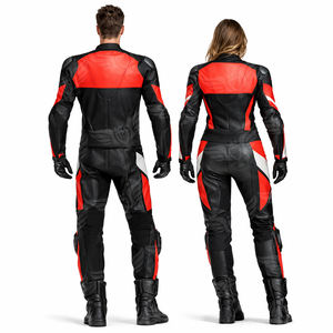 ชุดแข่งรถมอเตอร์ไซค์หนังสีแดงดำแบบสั่งทำพิเศษสำหรับผู้ชายและผู้หญิง ชุดวันพีซพร้อมเกราะป้องกัน CE ชุดนักขี่มอเตอร์ไซค์สำหรับสนามแข่ง อุปกรณ์ขี่มอเตอร์ไซค์ระดับมืออาชีพ - Product Image 2