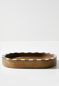 Bandeja de Servir Ovalada de Madera Hecha a Mano con Patrón Blanco y Negro, Plato Decorativo para Mesa para Té, Café y Desayuno - Product Image 3