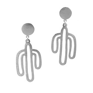 Pendientes Colgantes de Plata de Ley 925 para Mujer, Hechos a Mano, Grabados, Modernos, Minimalistas, con Diseño de Cactus Abstracto, para Compromiso y Boda - Product Image 6