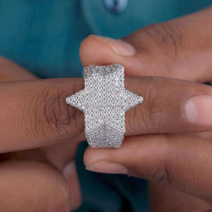 แหวนหมั้นและแหวนแต่งงานทรงดาวสำหรับผู้ชาย เงินแท้ 925 ประดับโมอิสซาไนต์ทรงกลม ชุบโรเดียมแบบฮิปฮอป - Product Image 3