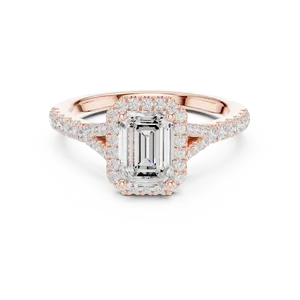 1ct <b>Emerald</b> Cut Lab Grown Diamond Halo Engagement <b>Ring</b> 14K 18K Solid Gold Split Shank Pave <b>Band</b> Bridal <b>Ring</b> for Women - Product Image 3