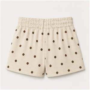 Pantalones Cortos de Salón para Mujer, Personalizados, Color Marfil con Puntos, Corte Holgado Estilo Boxer, con Cordón Ajustable, de Algodón con Tejido Waffle - Product Image 2