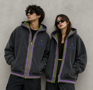 Custom Triple Layer <b>Zip</b> <b>Up</b> Hoodie Oversized Vintage Wash Fleece Streetwear <b>Jacket</b> OEM ODM Unisex Layered Hoodies - Product Image 1