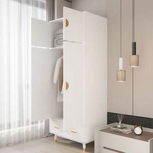 Armoire en bois Triamine blanc et cuivre doré avec 4 portes, 2 tiroirs et tringle à vêtements en panneau de particules collé - Product Image 6